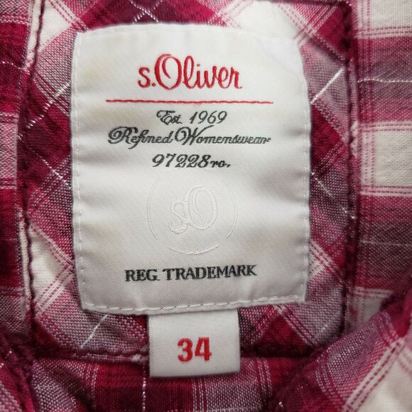 S.Oliver Women Top Size 34 Eur XS Long Sleeve Shirt Button Down Plaid Pink - Picture 9 of 9